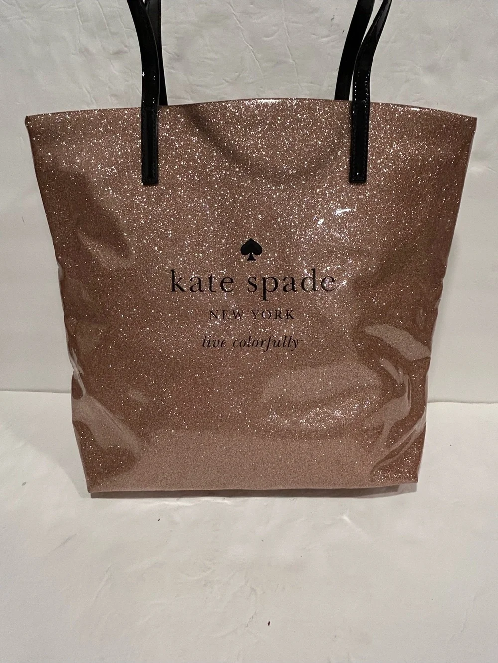 Kate Spade New York Daycation Glitter Sparkle Tote Bag Rose Gold Pink